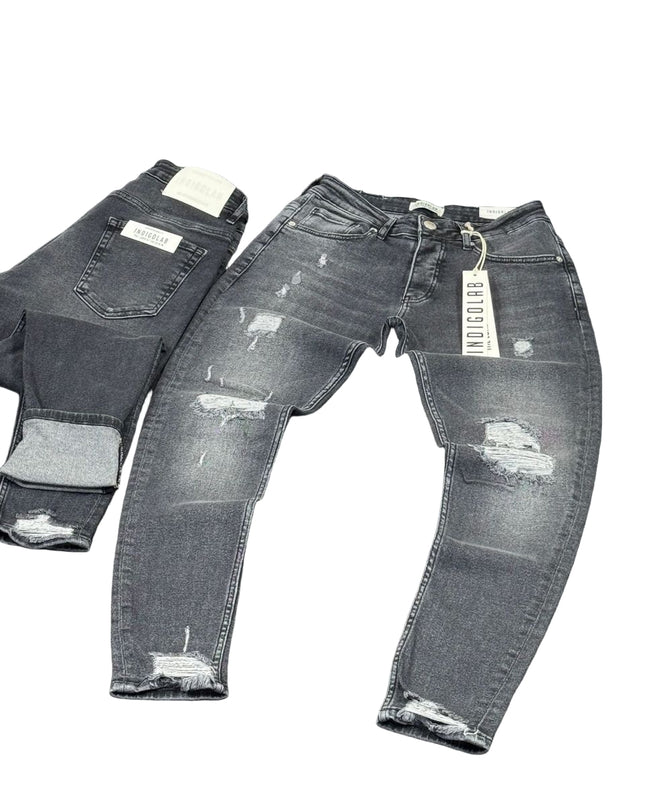 Men's Heavily Ripped Slim Jeans in Grey Wash