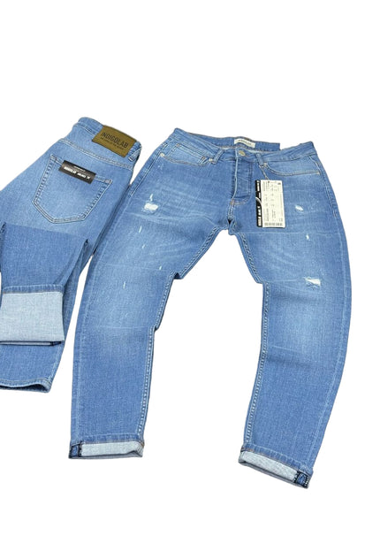 Men's Lightly Distressed Slim Jeans in Light Blue