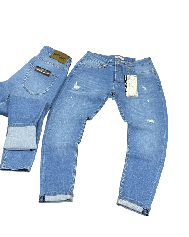 Men's Lightly Distressed Slim Jeans in Light Blue