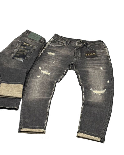 Men's Faded Distressed Jeans in Dark Grey