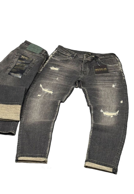 Men's Faded Distressed Jeans in Dark Grey