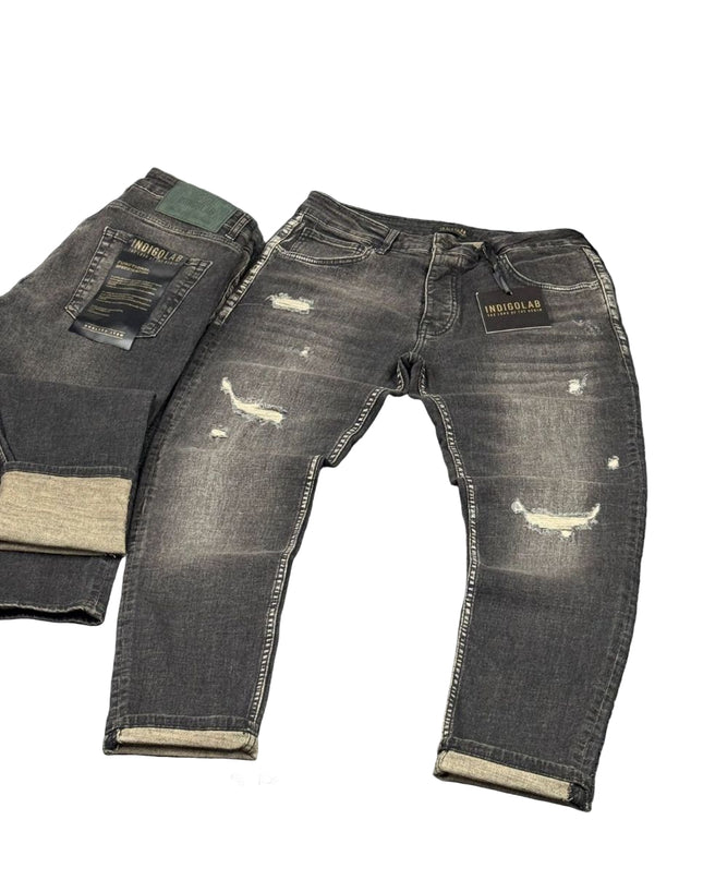 Men's Faded Distressed Jeans in Dark Grey