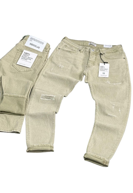 Men's Distressed Slim Fit Jeans in Sand