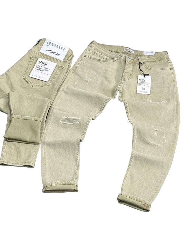 Men's Distressed Slim Fit Jeans in Sand