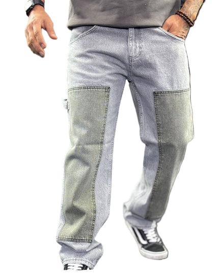 Men's Two-Tone Patchwork Jeans in Light Grey
