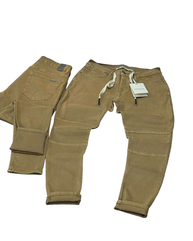 Men's Moto Panel Jeans in Tan