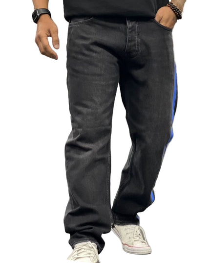 Men's Side Stripe Relaxed Fit Jeans in Black
