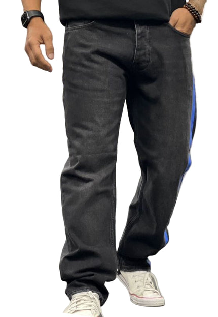 Men's Side Stripe Relaxed Fit Jeans in Black