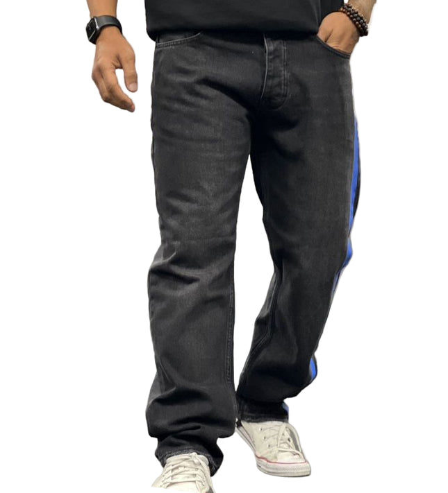 Men's Side Stripe Relaxed Fit Jeans in Black