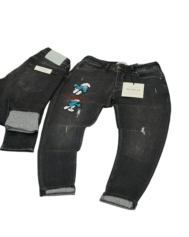 Men's Graphic Embroidered Distressed Jeans in Black