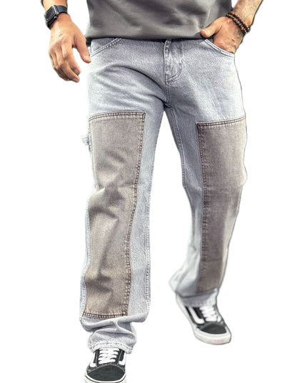 Men's Contrast Panel Carpenter Jeans in Grey