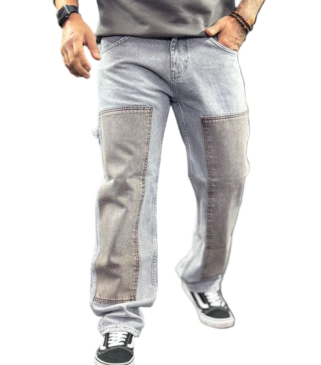 Men's Contrast Panel Carpenter Jeans in Grey