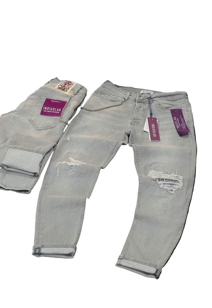 Men's Lightly Distressed Chain Jeans in Ice Grey