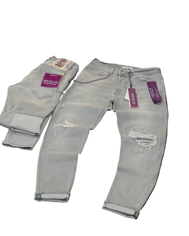Men's Lightly Distressed Chain Jeans in Ice Grey