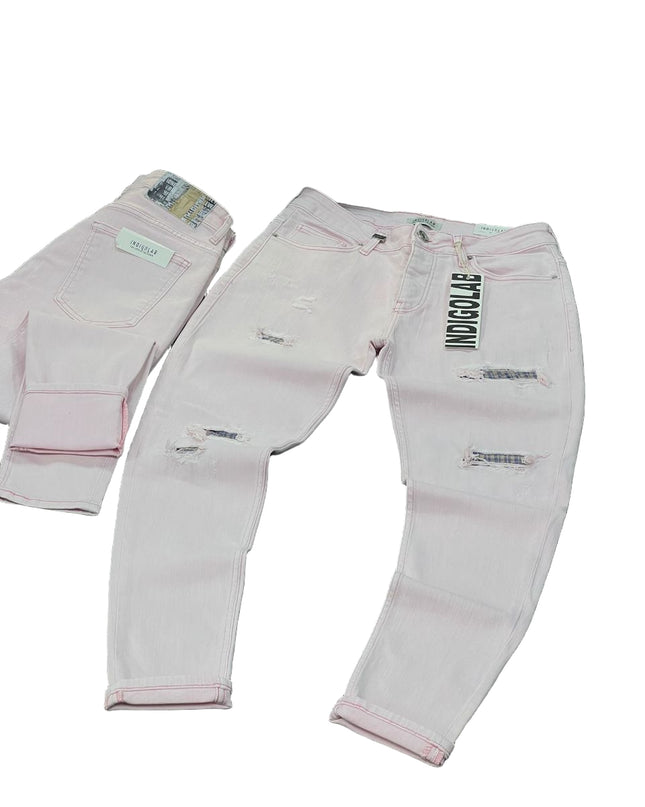 Men's Distressed Slim Fit Jeans in Light Pink