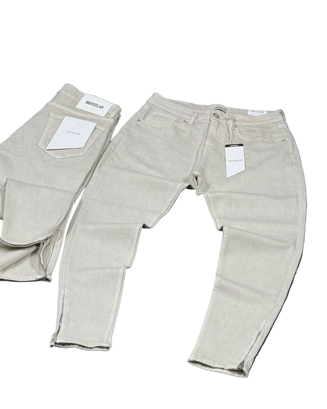 Men's Ankle Zip Slim Jeans in Cream