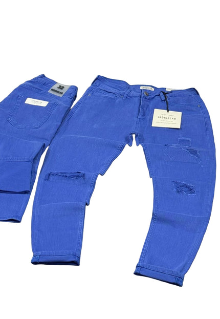 Men's Ripped Moto Jeans in Royal Blue