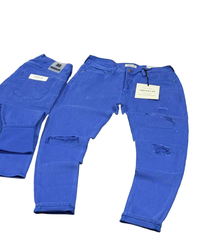 Men's Ripped Moto Jeans in Royal Blue