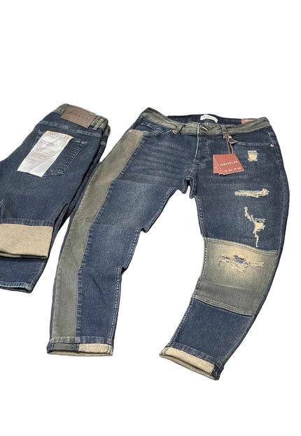 Men's Two-Tone Patchwork Jeans in Dark Wash