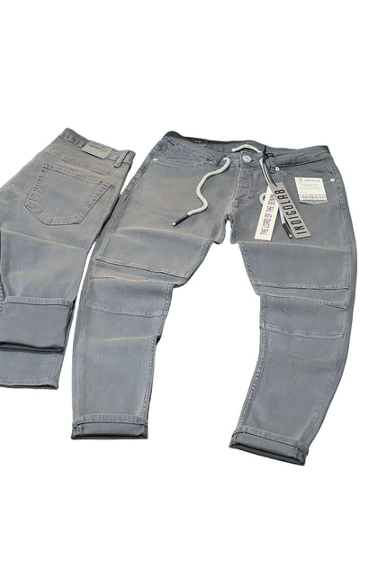 Men's Drawstring Moto Jeans in Grey