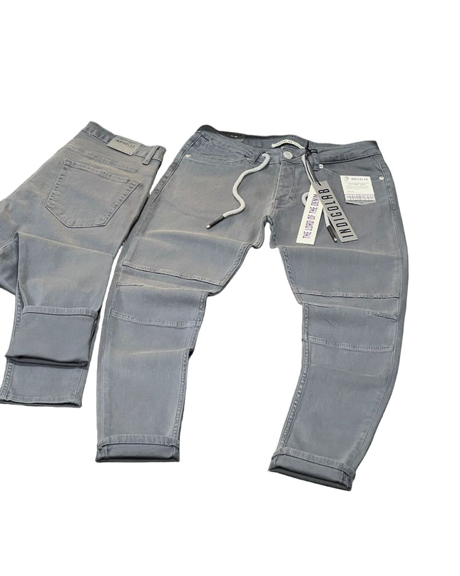 Men's Drawstring Moto Jeans in Grey