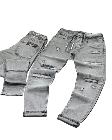 Men's Heavily Distressed Slim Jeans in Faded Black