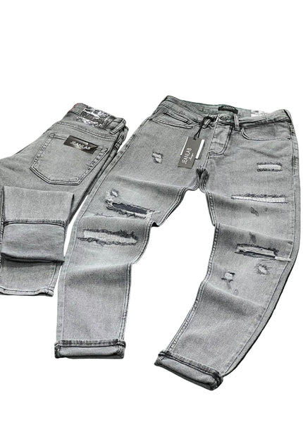 Men's Heavily Distressed Slim Jeans in Faded Black