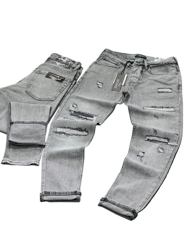 Men's Heavily Distressed Slim Jeans in Faded Black