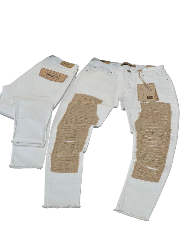 Men's Heavy Distressed Patch Jeans in White