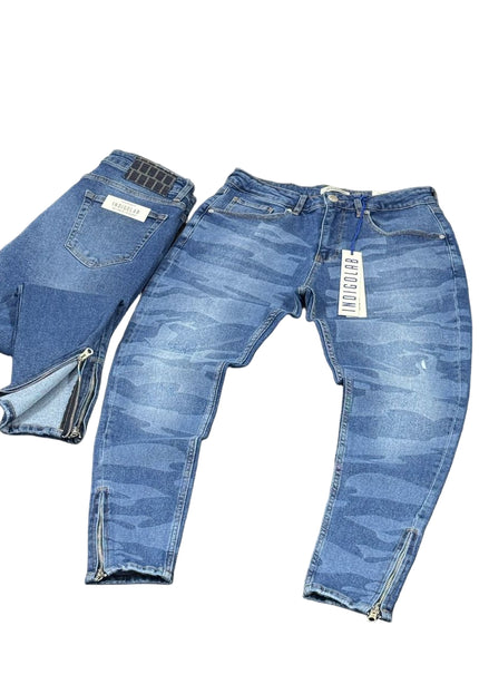 Men's Camo Ankle Zip Jeans in Blue