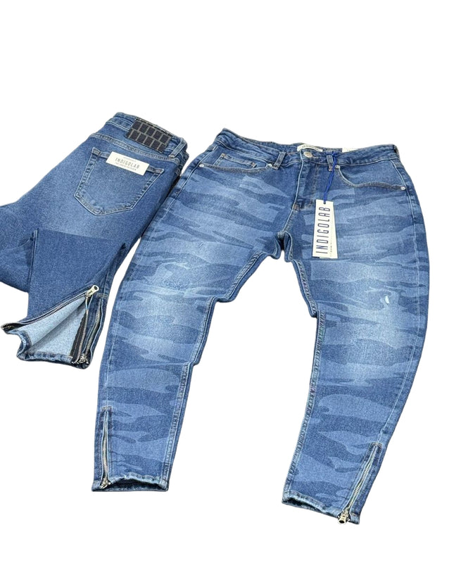 Men's Camo Ankle Zip Jeans in Blue