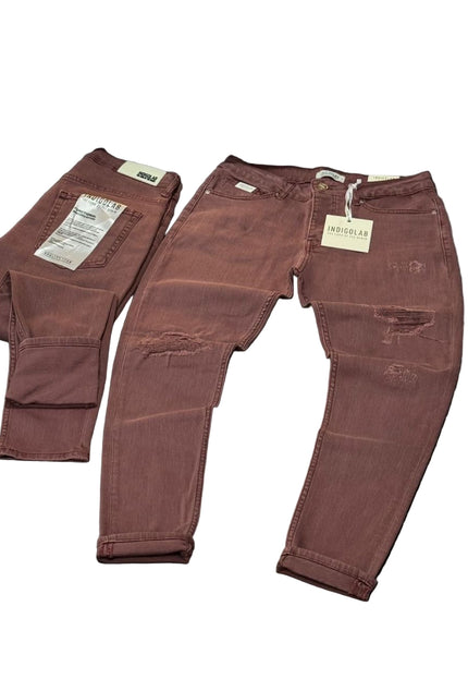 Men's Ripped Slim Jeans in Maroon