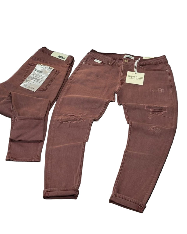 Men's Ripped Slim Jeans in Maroon