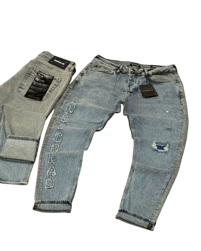 Men's Graphic Side Print Jeans in Acid Wash
