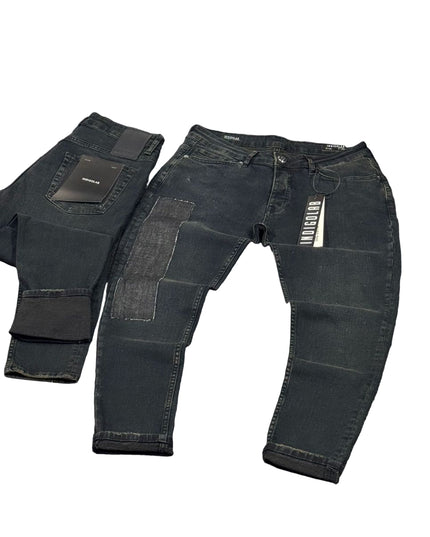 Men's Patchwork Slim Jeans in Black
