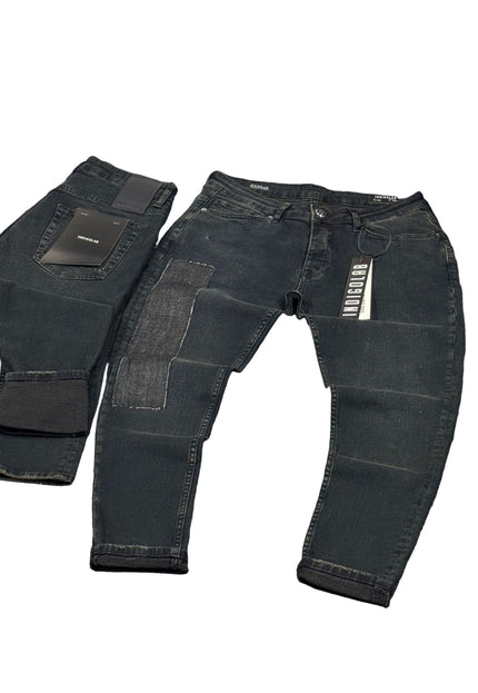 Men's Patchwork Slim Jeans in Black