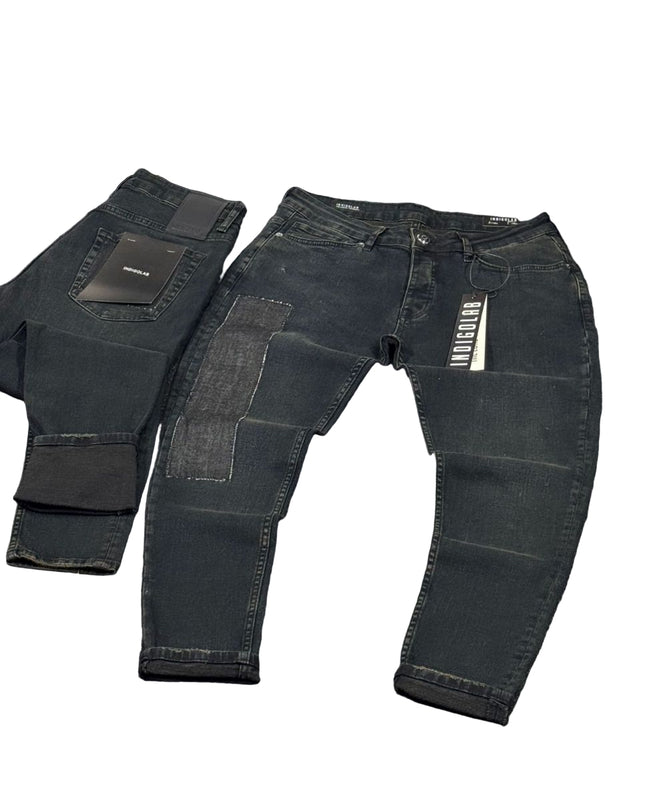Men's Patchwork Slim Jeans in Black