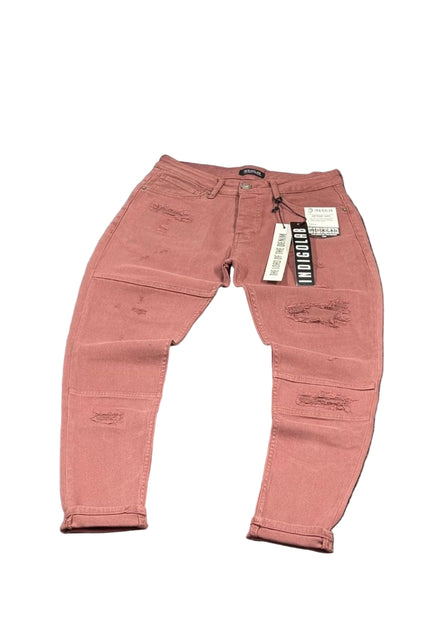 Men's Paneled Ripped Jeans in Pink