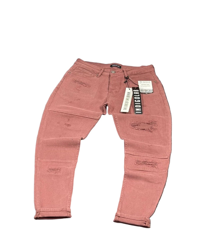 Men's Paneled Ripped Jeans in Pink