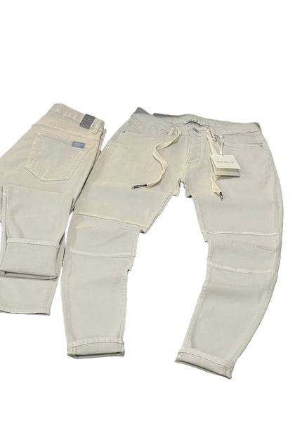 Men's Drawstring Panel Jeans in Off-White
