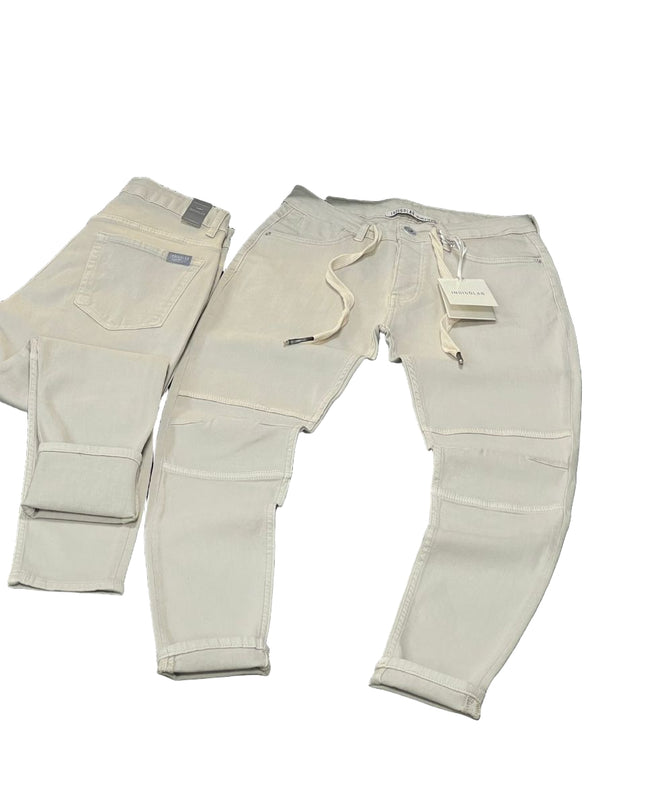 Men's Drawstring Panel Jeans in Off-White