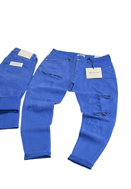 Men's Ripped Slim Fit Jeans in Royal Blue