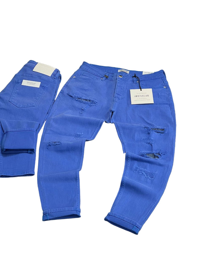 Men's Ripped Slim Fit Jeans in Royal Blue