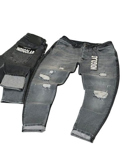 Men's Ripped Distressed Jeans in Faded Grey