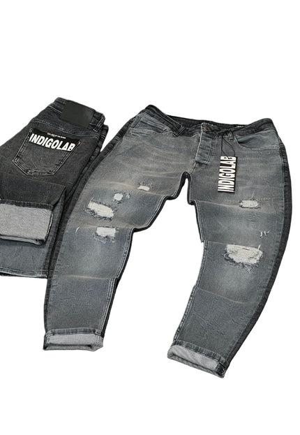 Men's Ripped Distressed Jeans in Faded Grey