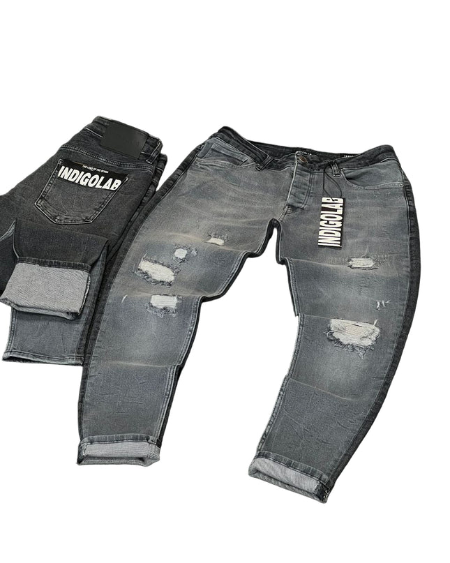 Men's Ripped Distressed Jeans in Faded Grey