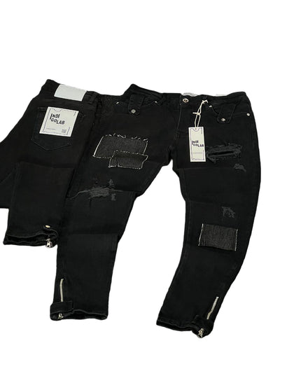 Men's Patchwork Ankle Zip Jeans in Black