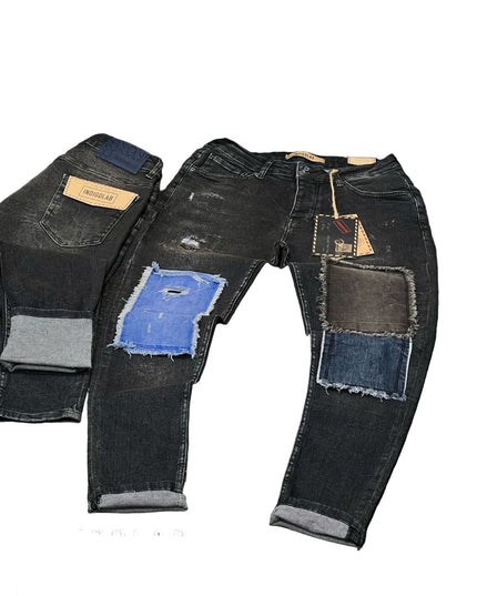 Men's Distressed Moto Jeans in Faded Black