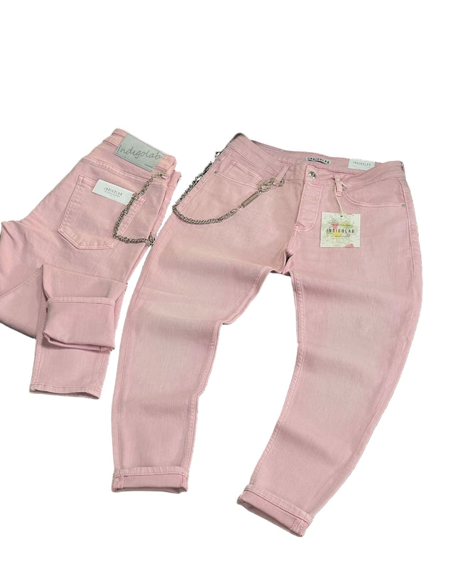 Men's Slim Fit Chain Jeans in Rose Pink