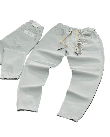 Men's Drawstring Jogger Jeans in Light Grey